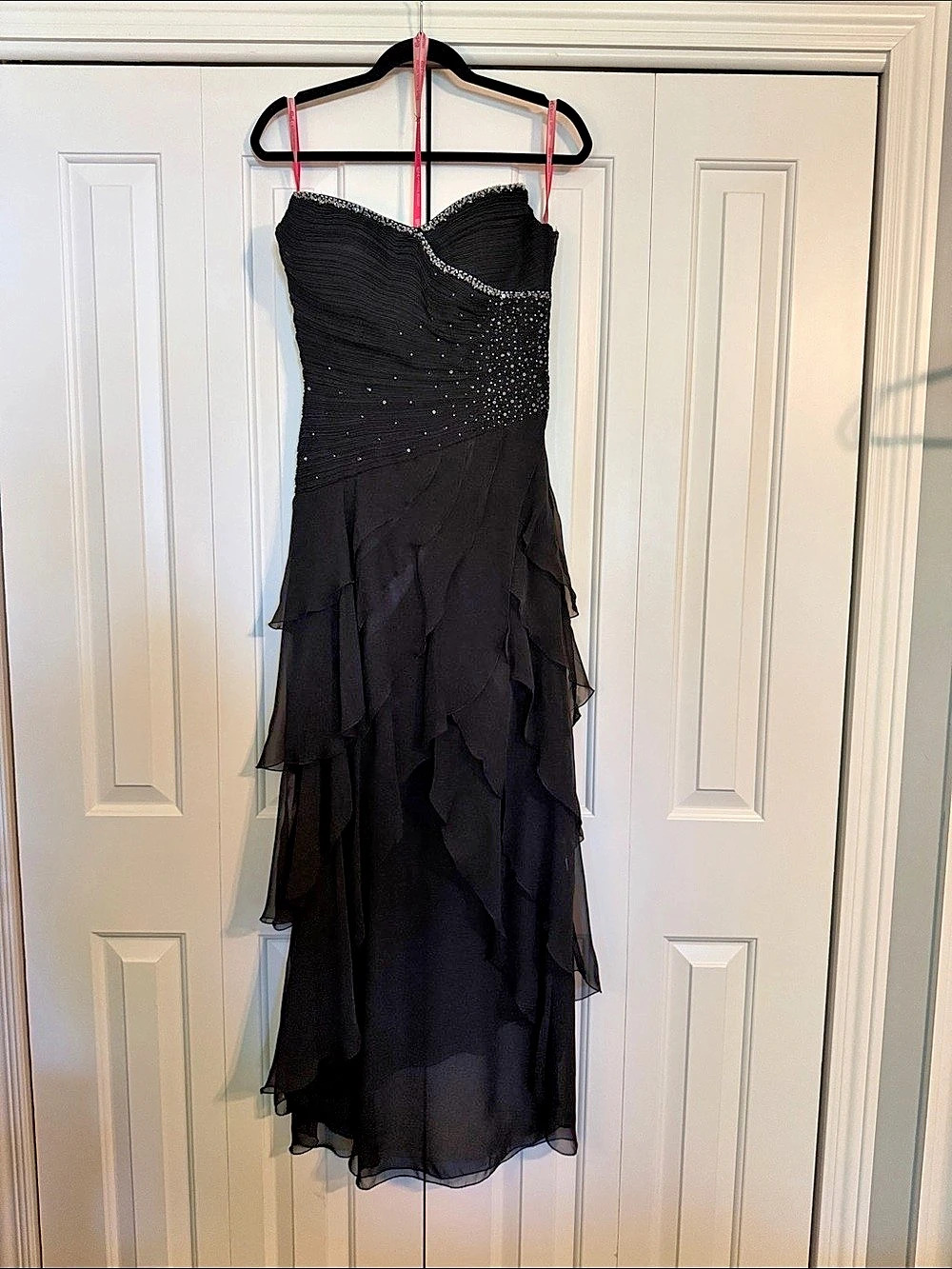 Flirt by Maggie Sottero Beaded Ruffle Strapless Dress in Black Size 6